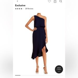 Navy Bloomingdale’s Aqua brand crepe flounce dress